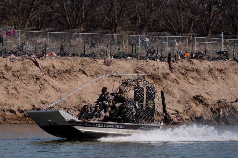 FILE PHOTO: Florida National Guardsman patrol the Rio Grande River, in Piedras Negras