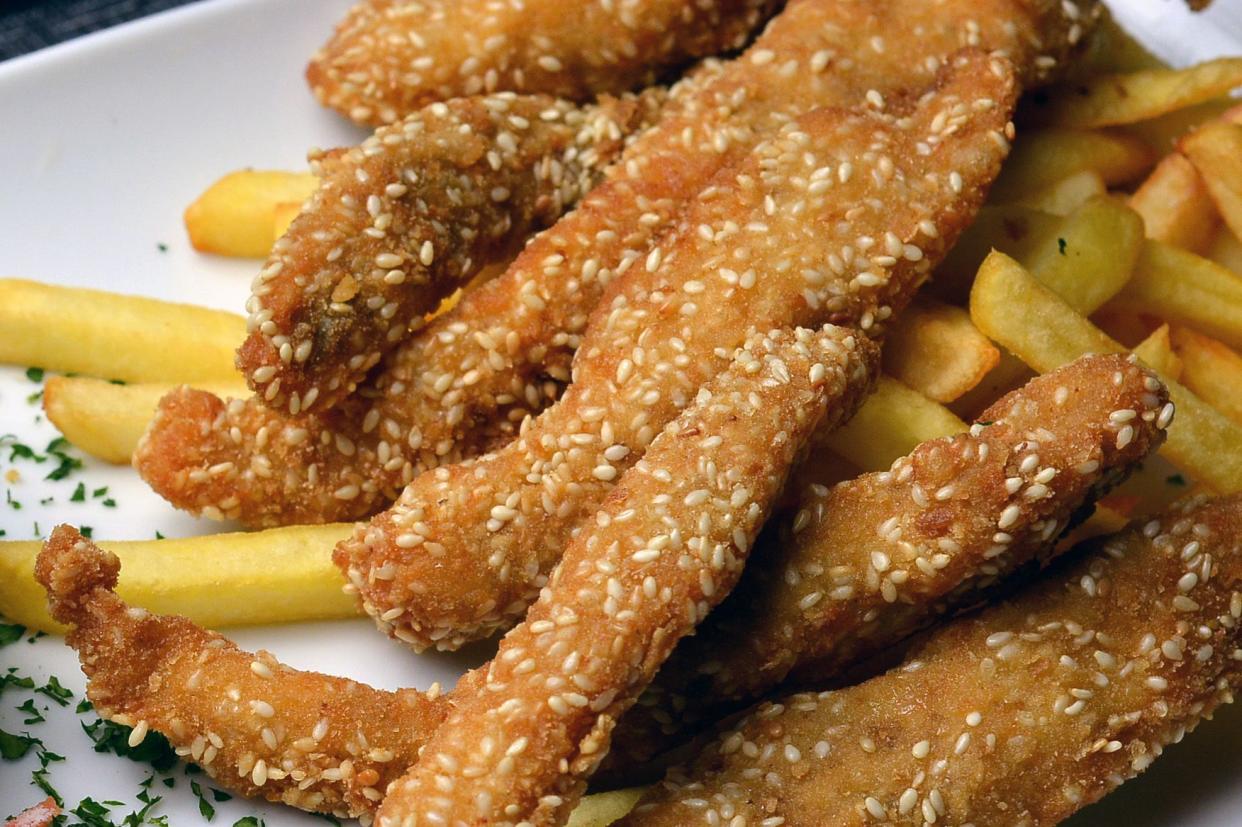 sesame fried steak fingers with fries