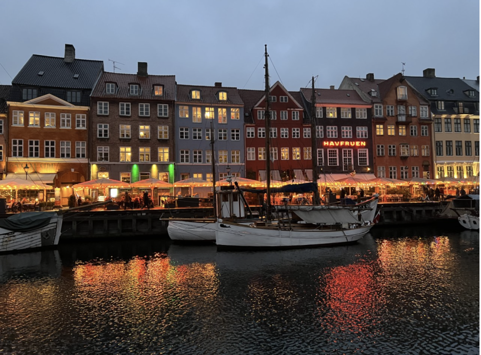 Buildings along a canal in Copenhagen, Denmark