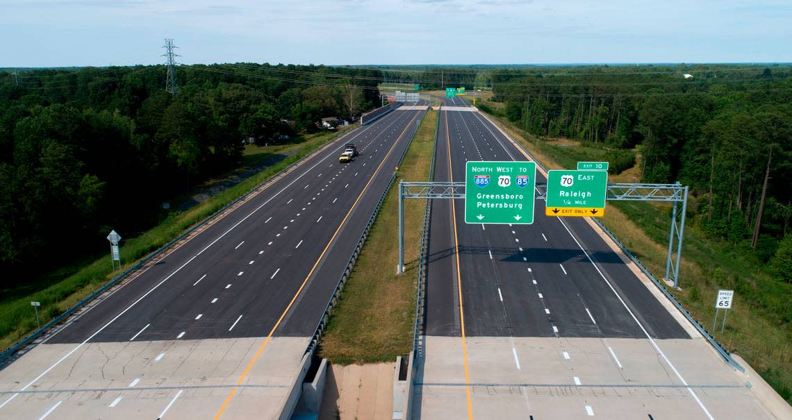 The Durham East End Connector, looking towards U.S. 70, photographed Tuesday, June 28, 2022. The 1.25 miles of highway connects the Durham Freeway with U.S. 70, creating a new bypass on the east side of town known as Interstate 885.