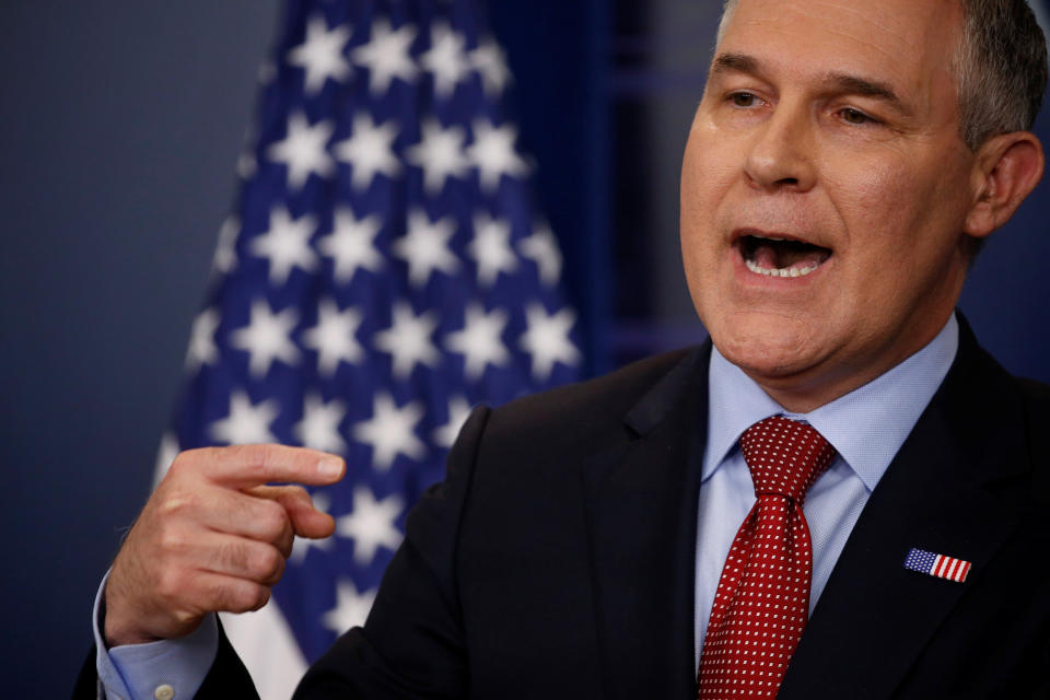 Then-EPA Administrator Scott Pruitt takes questions about the Trump administration's withdrawal of the U.S. from the Paris climate accords during the daily briefing at the White House, June 2, 2017. (Photo: Jonathan Ernst / Reuters)