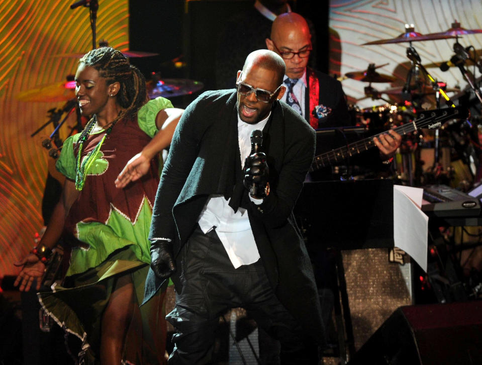 Recording artist R. Kelly performs onstage at The 56th Annual GRAMMY Awards Salute to Industry Icons with Clive Davis, on Saturday, Jan. 25, 2014 at the Beverly Hilton Hotel in Beverly Hills, Calif. (Photo by Frank Micelotta/Invision/AP)