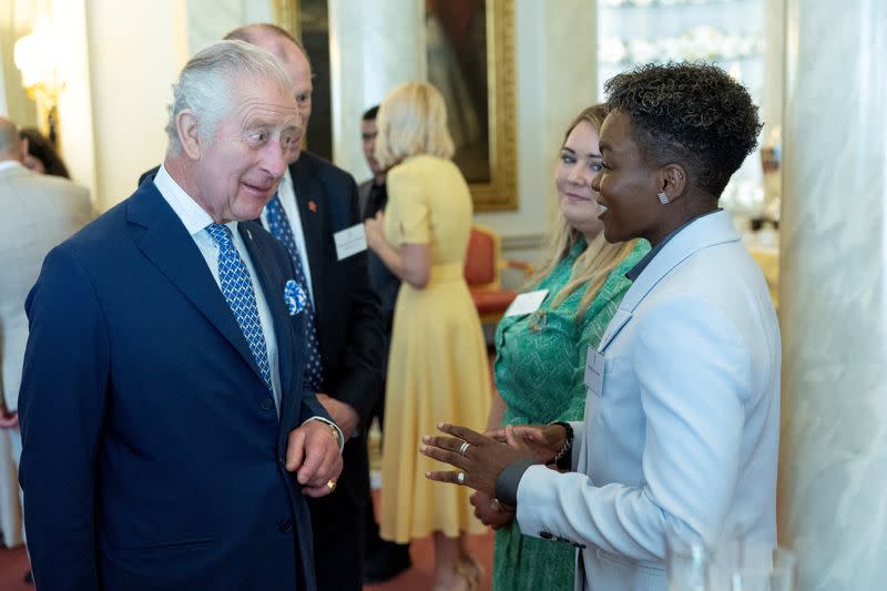 Britain's King Charles III hosts the winners of the Prince's Trust Awards at Buckingham Palace