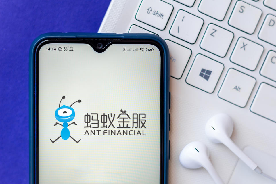 BRAZIL - 2020/07/26: In this photo illustration the Ant Financial Services Group logo seen displayed on a smartphone. (Photo Illustration by Rafael Henrique/SOPA Images/LightRocket via Getty Images)