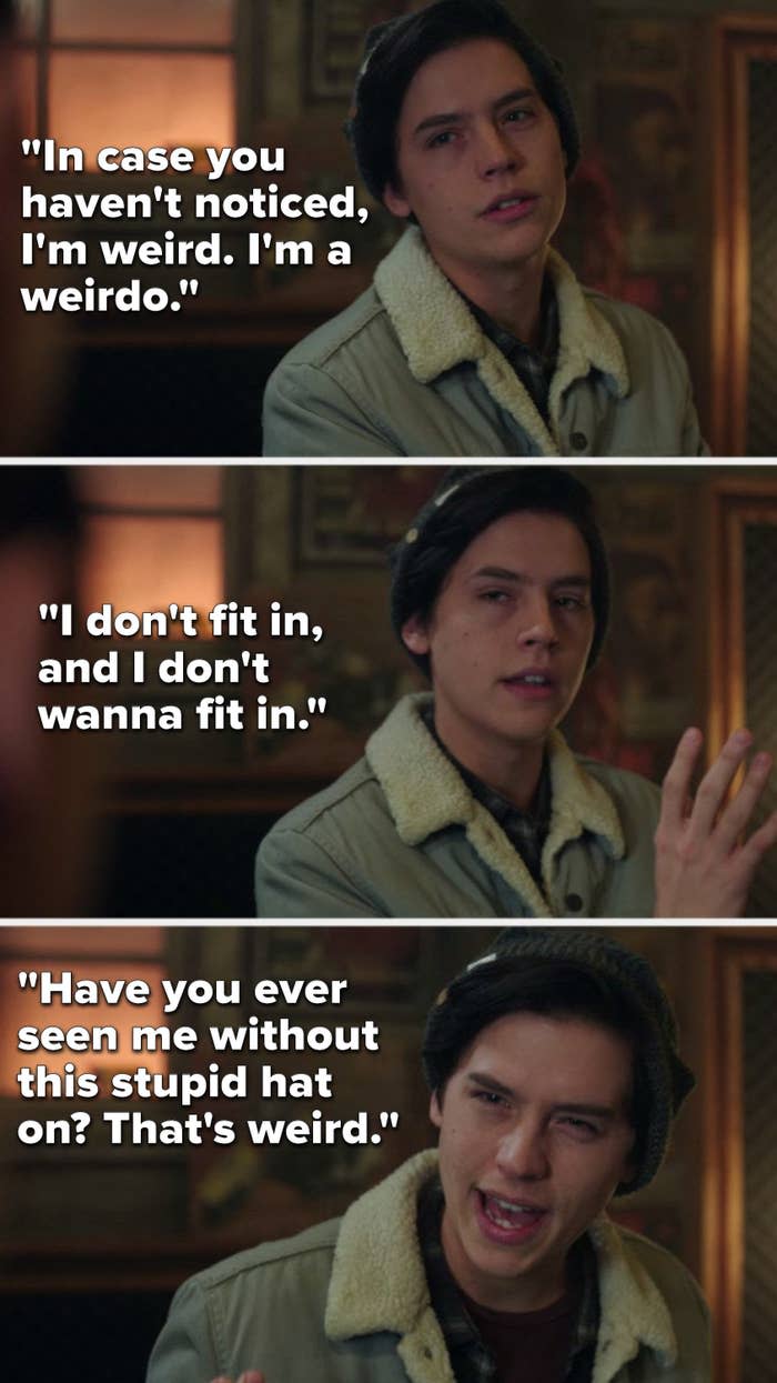 Jughead saying he's never fit in and doesn't want to