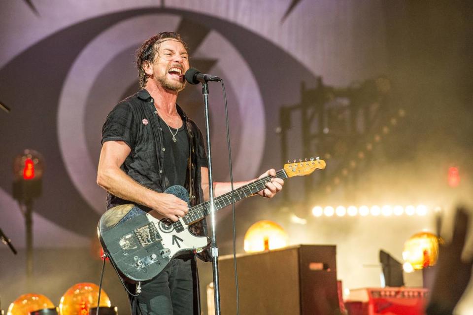 FILE - Eddie Vedder of Pearl Jam performs at Bonnaroo Music and Arts Festival in Manchester, Tenn. on June 11, 2016.