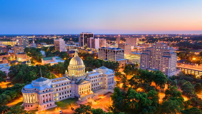 Jackson, Mississippi, USA skyline over the Capitol Building.