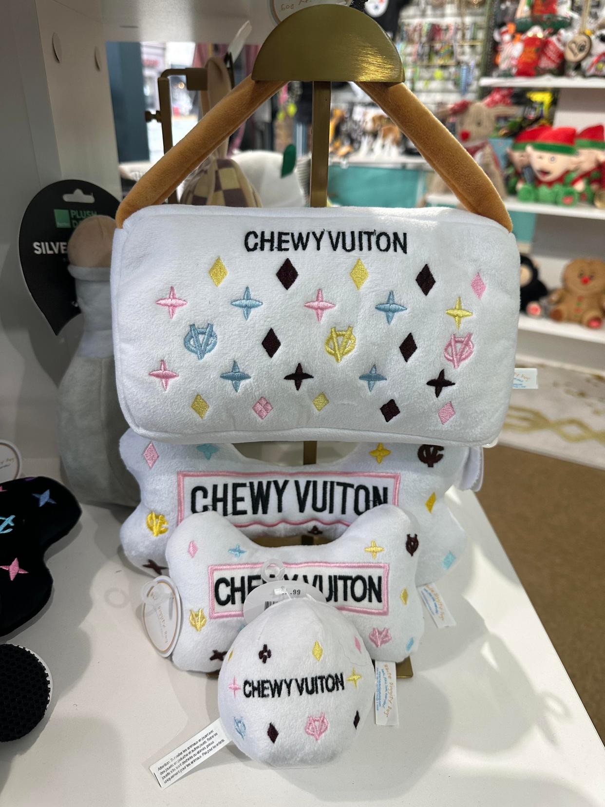 The Chewy Vuiton collection of dog toys at Wags on 3rd in Beaver.