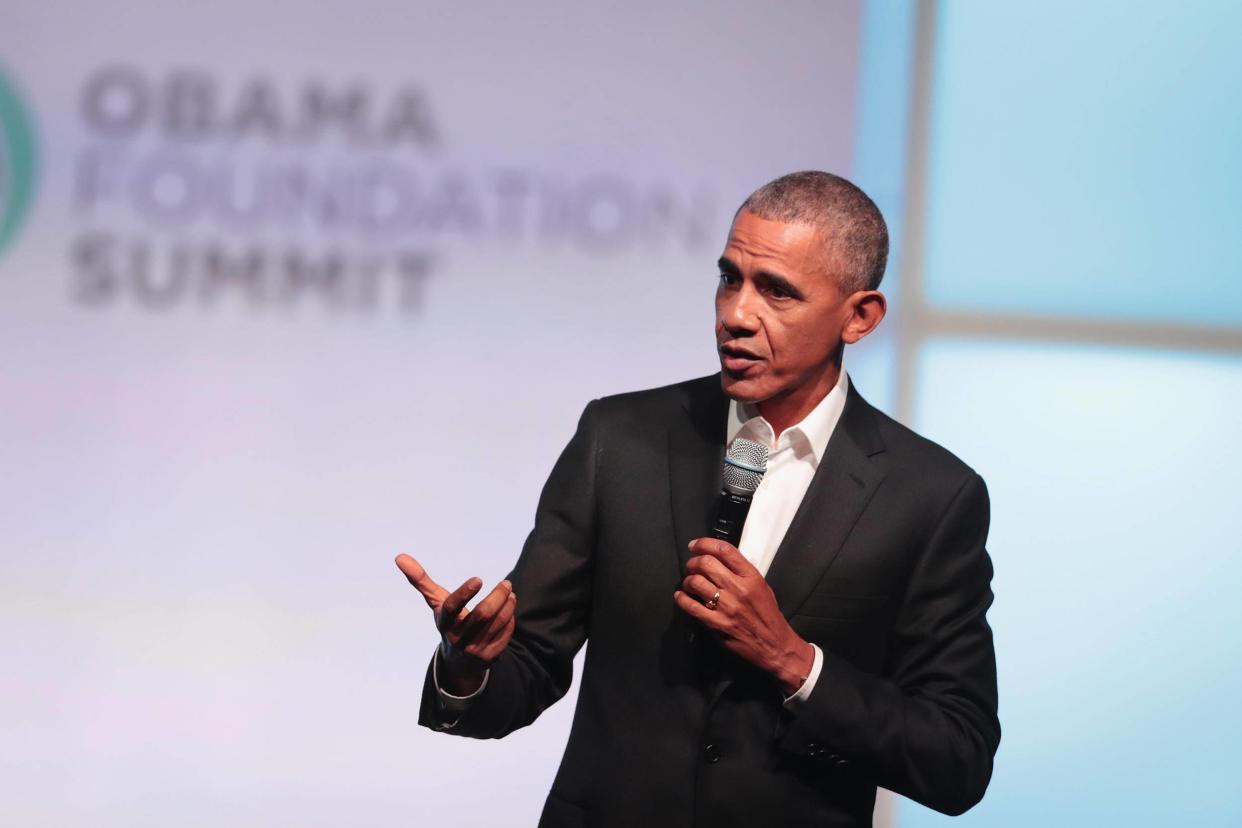 Former president Barack Obama speaks at the inaugural Obama Foundation Summit: Scott Olson/Getty Images