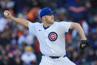 Chicago Cubs starting pitcher Jameson Taillon throws to a Houston Astros batter during the first inning of a baseball game Wednesday, April 24, 2024, in Chicago. (AP Photo/Erin Hooley)