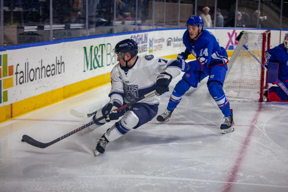 Worcester native Nick Pennucci made his professional hockey debut with the Worcester Railers on Jan. 5, 2024, in a game against the Trois-Rivières Lions at the DCU Center.