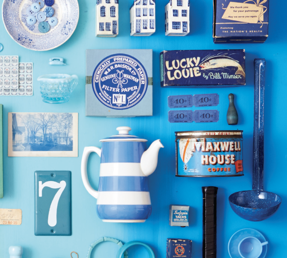 collection of blue vintage items