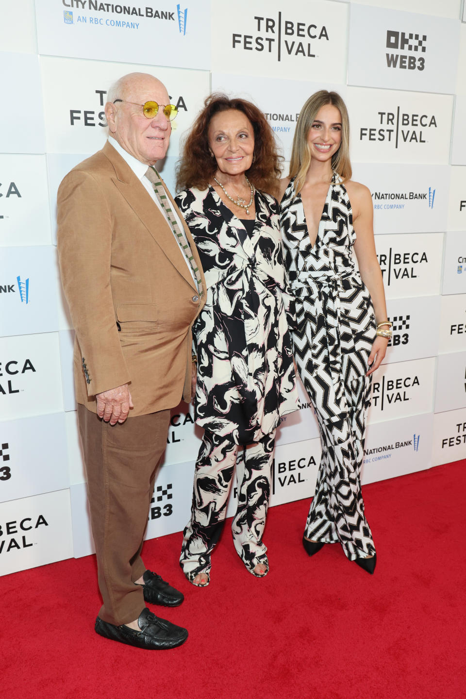 NEW YORK, NEW YORK - JUNE 05: (L-R) Barry Diller, Diane Von Furstenberg and Talita von Fürstenberg attend the opening night premiere of "Diane Von Furstenberg: Woman In Charge" during the 2024 Tribeca Festival at BMCC Theater on June 05, 2024 in New York City. (Photo by Dia Dipasupil/Getty Images)