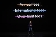 Jennifer Bailey, vice president of Apple Pay, speaks at the Steve Jobs Theater during an event to announce new products Monday, March 25, 2019, in Cupertino, Calif. (AP Photo/Tony Avelar)