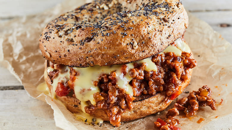 Toasted bagel sloppy joe