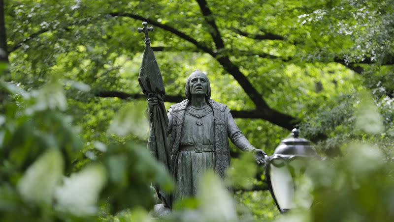 A statue of Christopher Columbus is shown in Central Park in New York, Thursday, June 18, 2020.