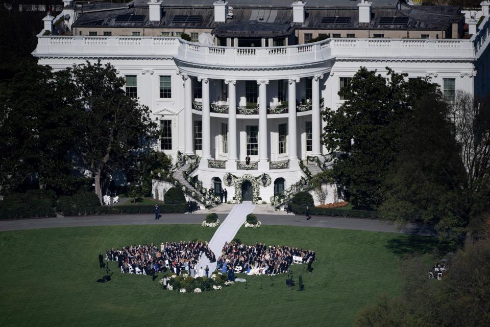 Guests gather outside the White House for the wedding of President Biden's granddaughter Naomi to Peter Neal on November 19, 2022.