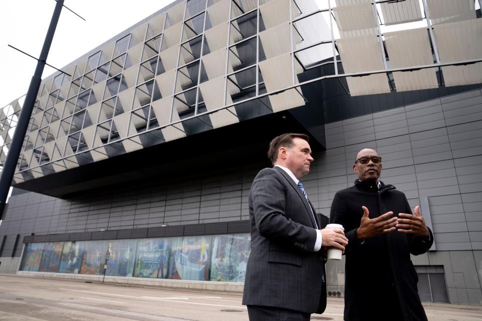 Former Cincinnati Mayors John Cranley, left, and Mark Mallory have become public faces of a call to remake part of the street grid between the western edge of downtown and Queensgate.