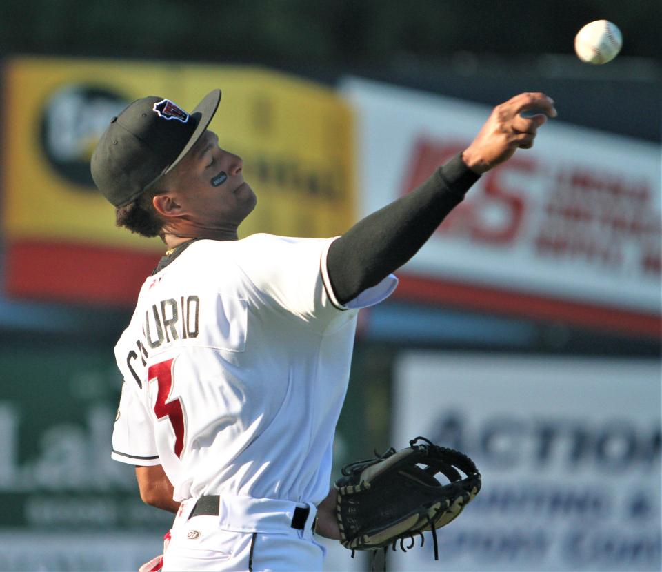 Milwaukee Brewers prospect Jackson Chourio warms up prior to a game on July 26, 2022 with the Wisconsin Timber Rattlers.