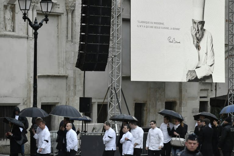 Screens were placed outside Lyon's cathedral for the funeral of Paul Bocuse