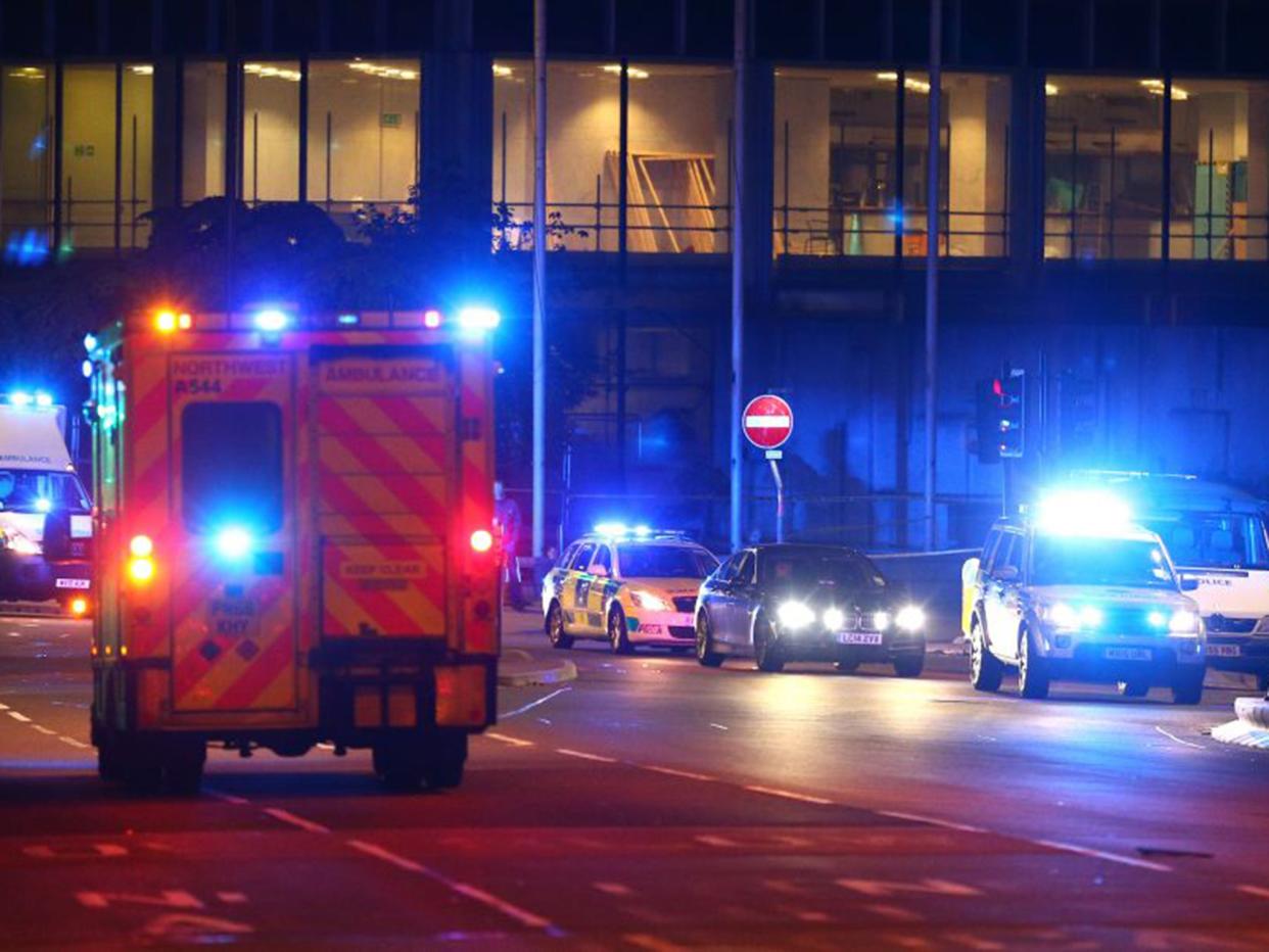 Emergency services arrive close to the Manchester Arena on May 23, 2017 in Manchester, England: Getty