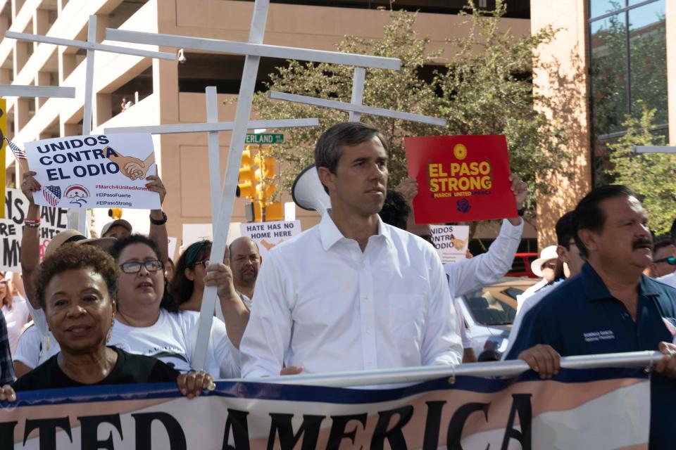  8/10/19 9:28:57 AM -- El Paso, TX  --   Hundreds came to support the “March for a United America,” organized by the League of United Latin American Citizens (LULAC), including Presidential candidate Beto O’Rourke joined a group on Saturday on August 10, 2019. Photo by Nick Oza, Gannett
