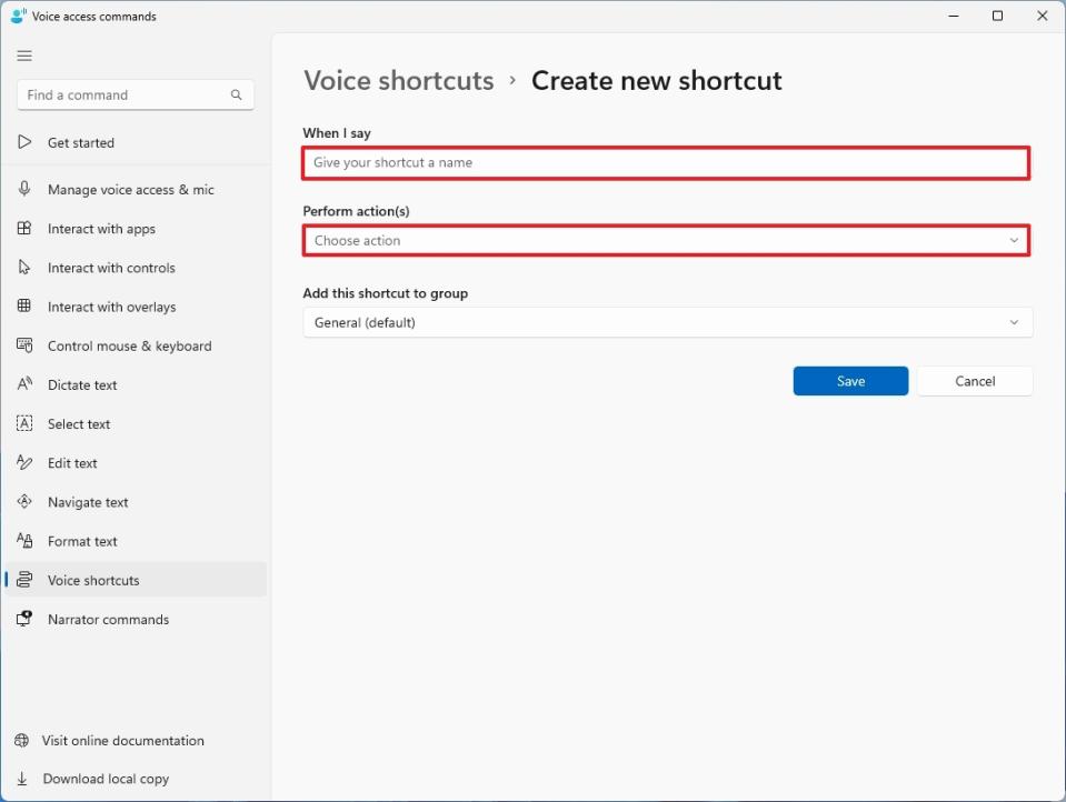 Voice Access create shortcut