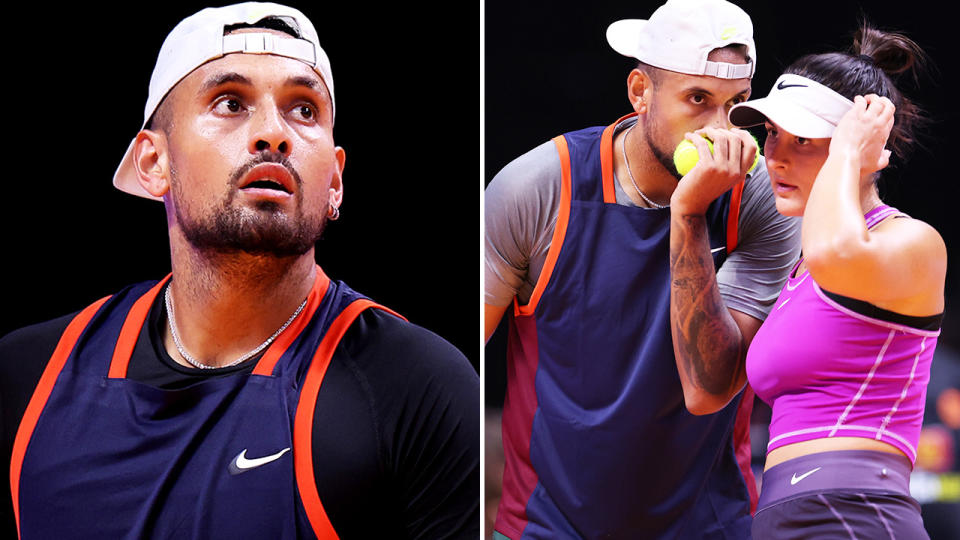 Nick Kyrgios, pictured here in action at the World Tennis League exhibition event in Dubai. 