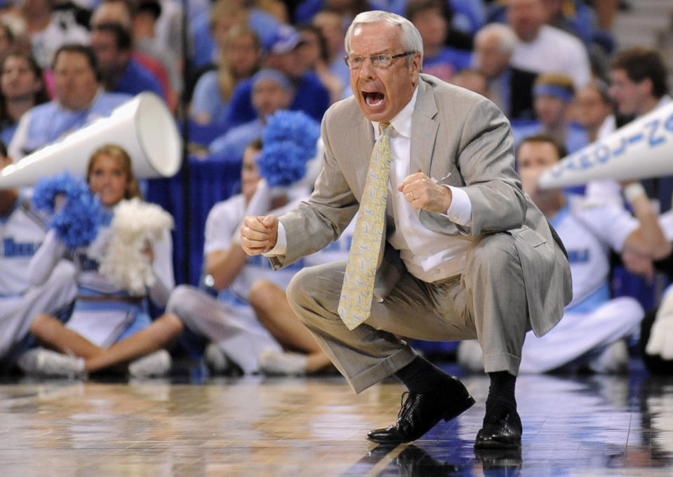Mar 25, 2012; St. Louis, MO, USA; North Carolina Tar Heels head coach Roy Williams reacts during the second half of the finals of the midwest region of the 2012 NCAA men’s basketball tournament against the Kansas Jayhawks at the Edward Jones Dome. Kansas won 80-67. Mandatory Credit: Jeff Curry-USA TODAY Sports