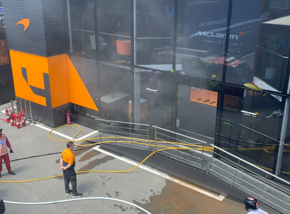 A fire broke out at the McLaren hospitality unit on Saturday morning (Twitter/X - @PhilDuncanF1)