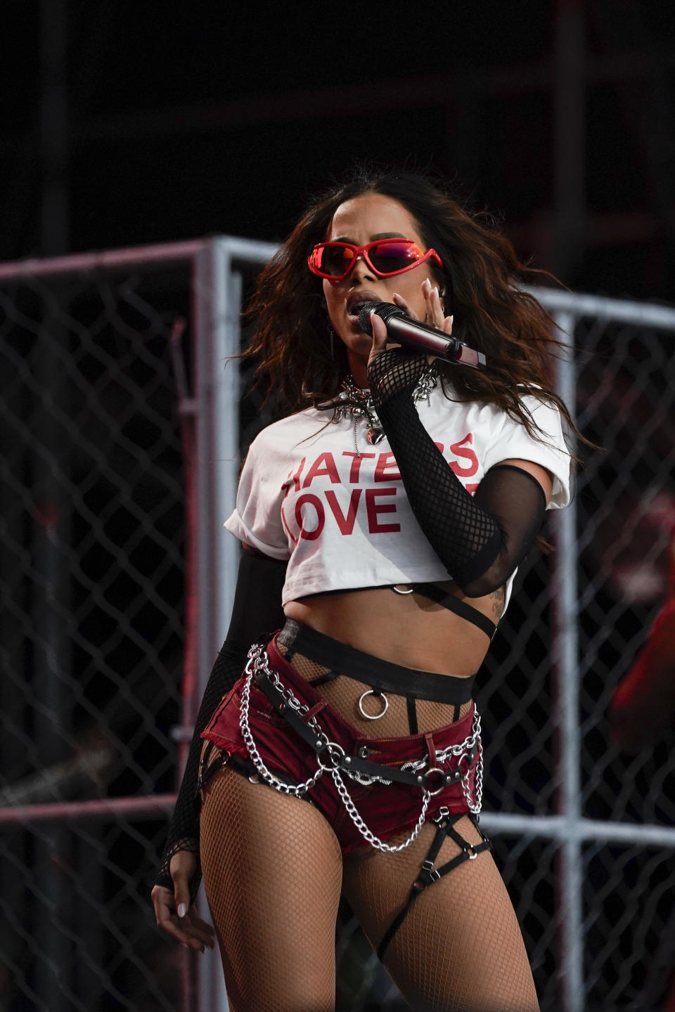 La cantante brasileña Anitta durante su concierto en el Festival Tecate Emblema en la Ciudad de México el sábado 18 de mayo de 2024. (Foto AP/Aurea Del Rosario)