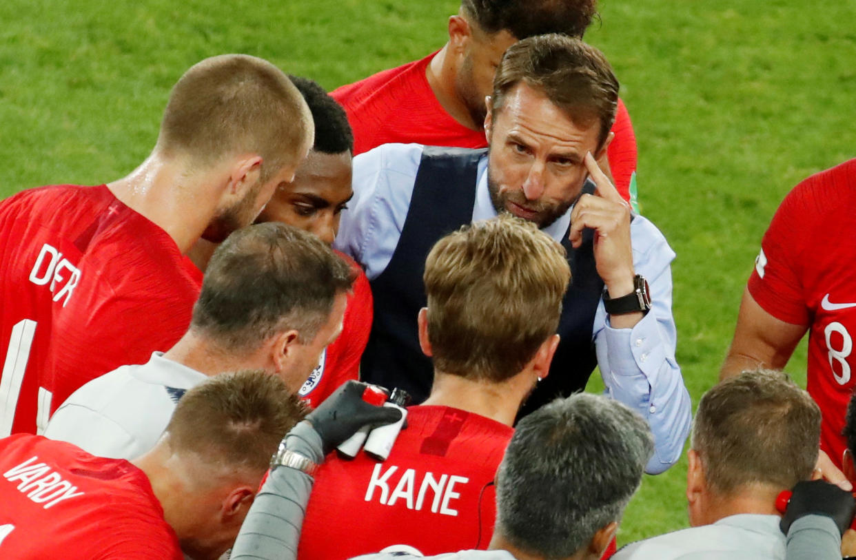 It’s all in the mind: England manager Gareth Southgate speaks with his players