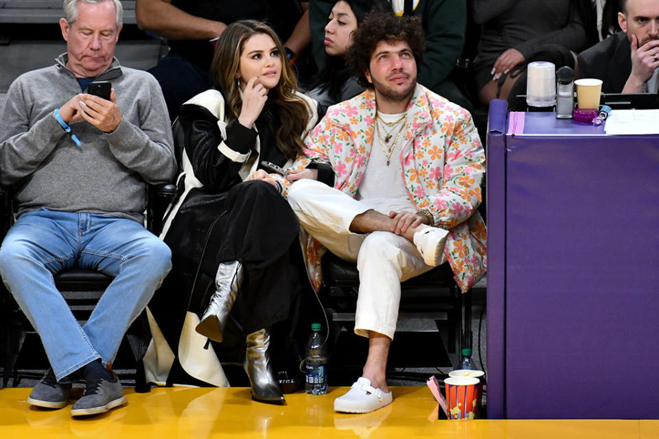 Selena Gomez, Benny Blanco, Birkenstock, Los Angeles, Lakers, metallic, boots, silver