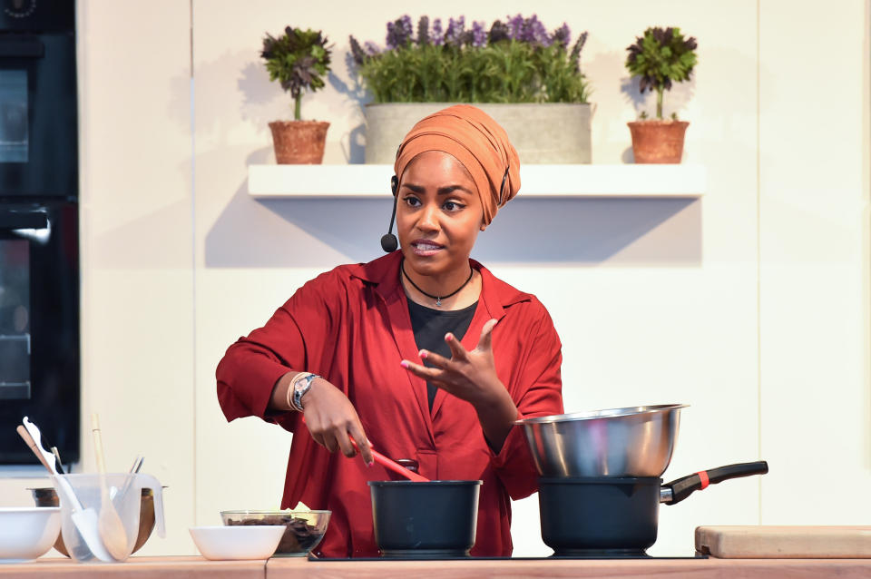 Nadiya Hussain gives a cookery demonstration at The Chocolate Show, at Olympia in Kensington, London. Picture date: Friday October 13th, 2017. Photo credit should read: Matt Crossick/ EMPICS Entertainment.