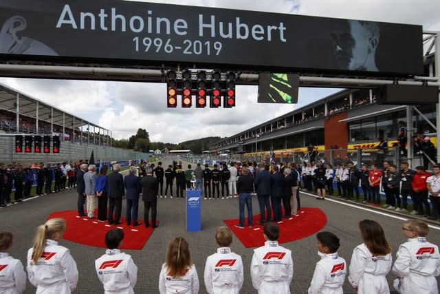 F1 drivers line up to pay tribute to Anthoine Hubert before the Belgian Grand Prix