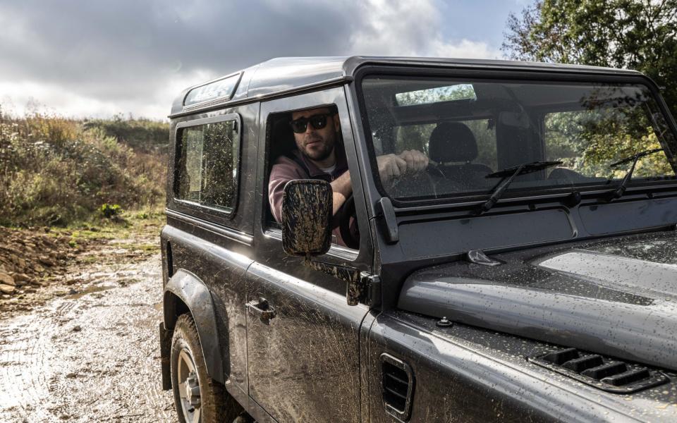 Ed Wiseman tests out the battery Land Rover Defender
