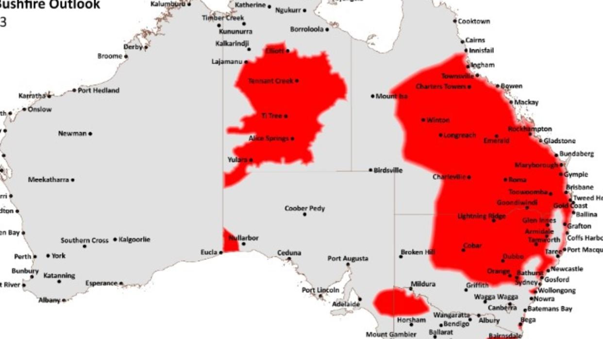 Danger zones for the spring 2023 bushfire season. Picture: AFAC