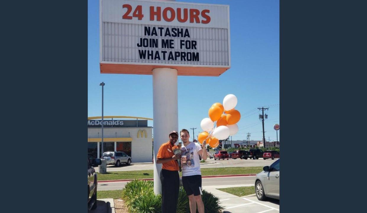 Stayton Thompson worked with his girlfriend's managers at Whataburger to give Natasha Blizzard the perfect promposal. (Photo: Twitter)