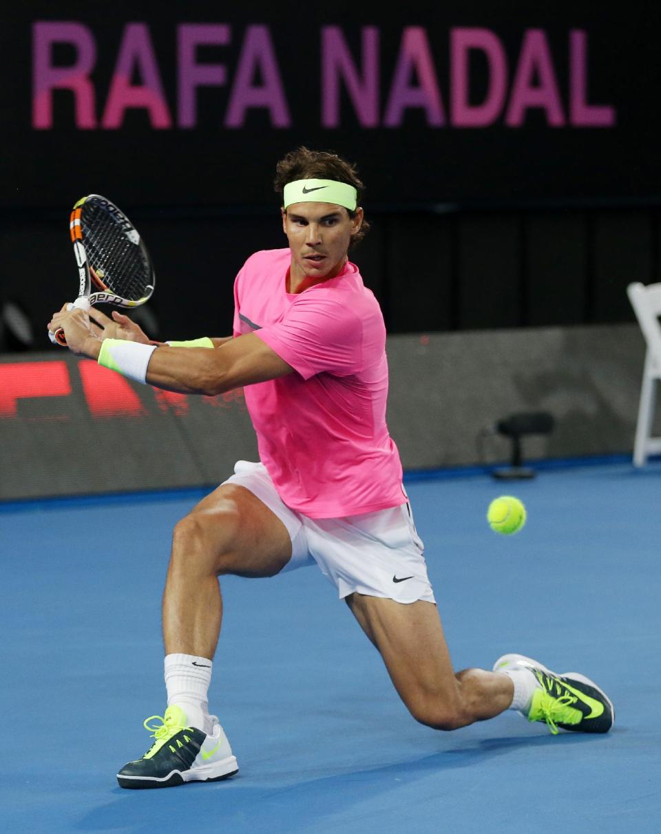 Rafael Nadal showed off the short shorts Wednesday night in an exhibition at the Australian Open. (AP Photo/Mark Baker)