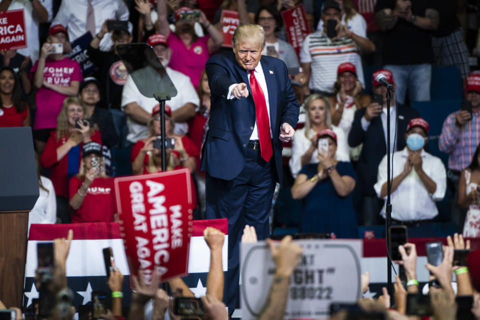 Donald Trump en su evento multitudinario en Tulsa sin la mascarilla. (Photo by Jabin Botsford/The Washington Post via Getty Images)