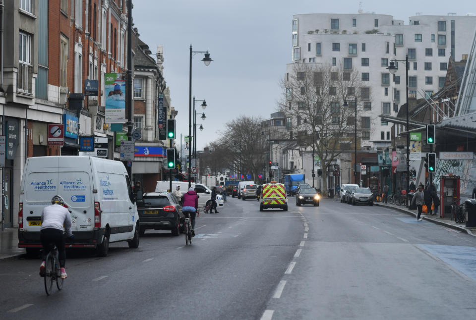 A general view of Clapham high street as the spread of the coronavirus disease (COVID-19) continues, London, Britain, March 30, 2020. REUTERS/Dylan Martinez