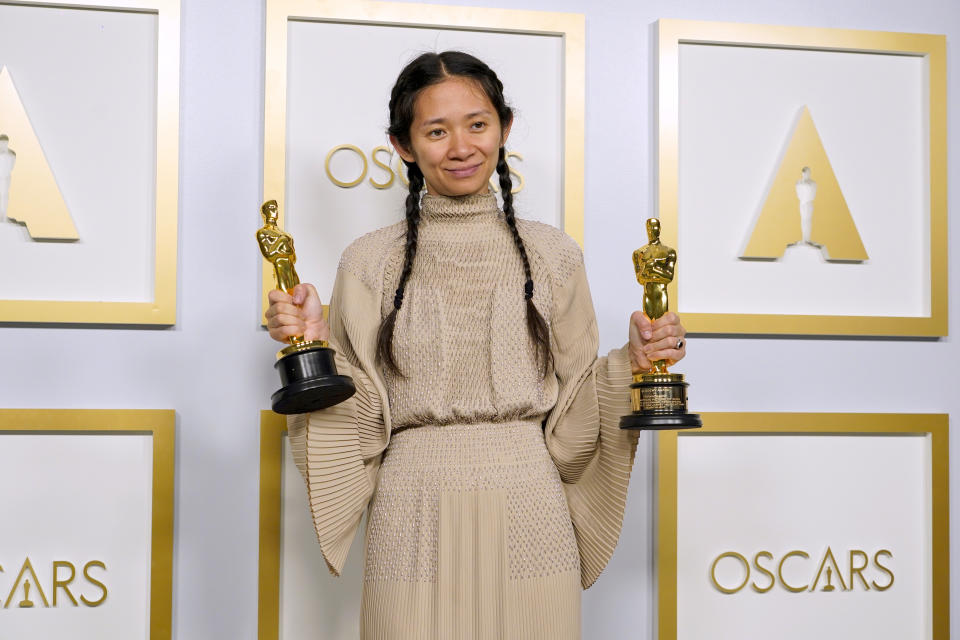 LOS ANGELES, CALIFORNIA - APRIL 25: Director/Producer Chloe Zhao, winner of Best Directing and Best Picture for 