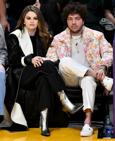 <p>Allen Berezovsky/Getty Images</p> Selena Gomez and Benny Blanco attend a basketball game between the Los Angeles Lakers and the Miami Heat in Los Angeles on Jan. 3, 2024