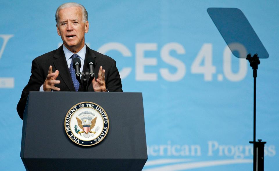 Vice President Joe Biden gives a keynote address at the National Clean Energy Summit, Tuesday, Aug. 30, 2011, in Las Vegas.  (AP Photo/Julie Jacobson)