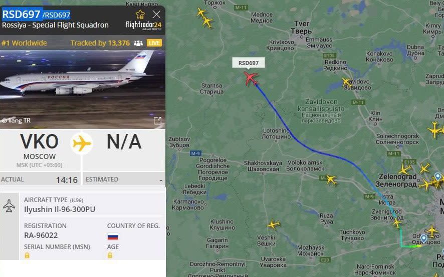 Russian President Putin's aircraft possibly flying northwest out of Moscow, Russia: АSLAN, Blog Photo via Twitter. Source: https://twitter.com/antiputler_news/status/1672570363048280065