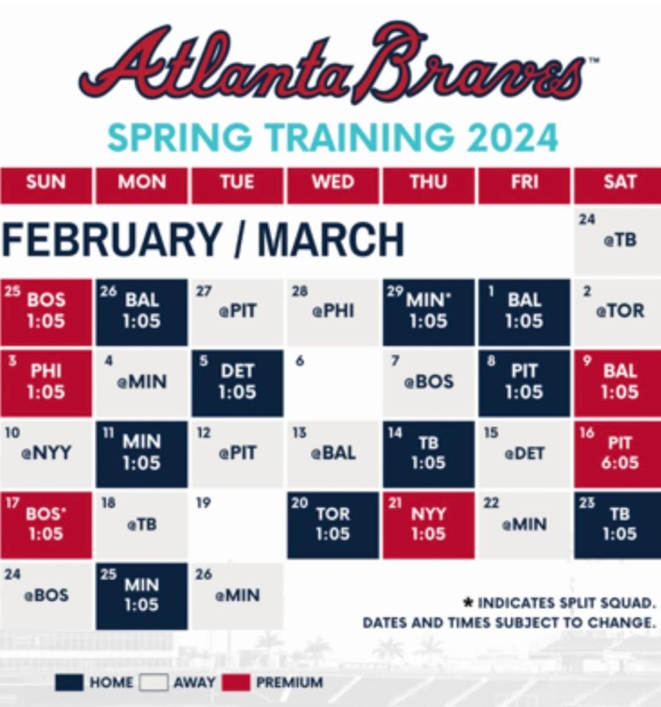 The 2024 spring training schedule of the Atlanta Braves.