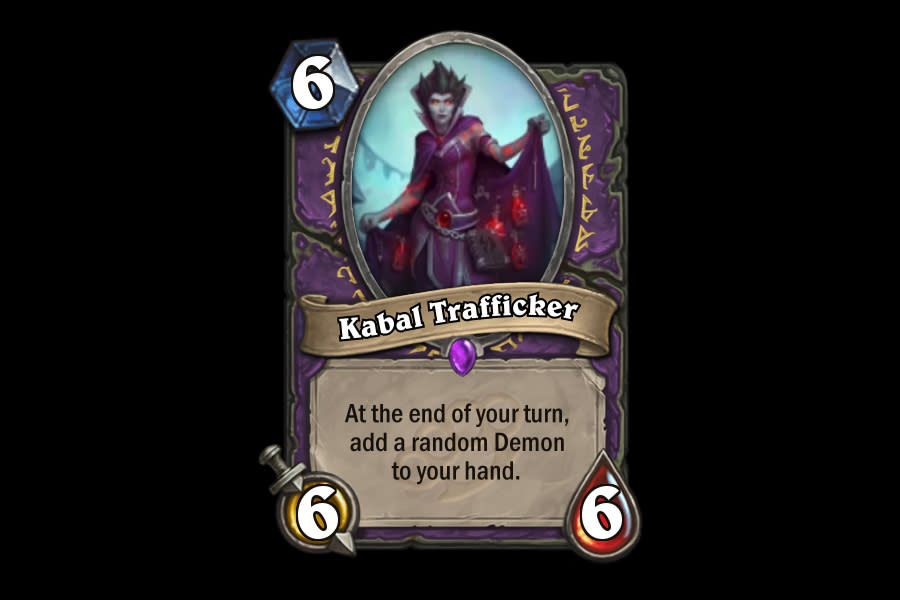 <p>Add this to the list of cards that enemies will be aiming to kill off immediately and at all costs. Depending on what you get out of the Trafficker, she can win the game for you. If she lasts for more than a couple turns, she almost certainly will. Sooner or later, anyone facing off against her will also be facing Jaraxxus. </p>