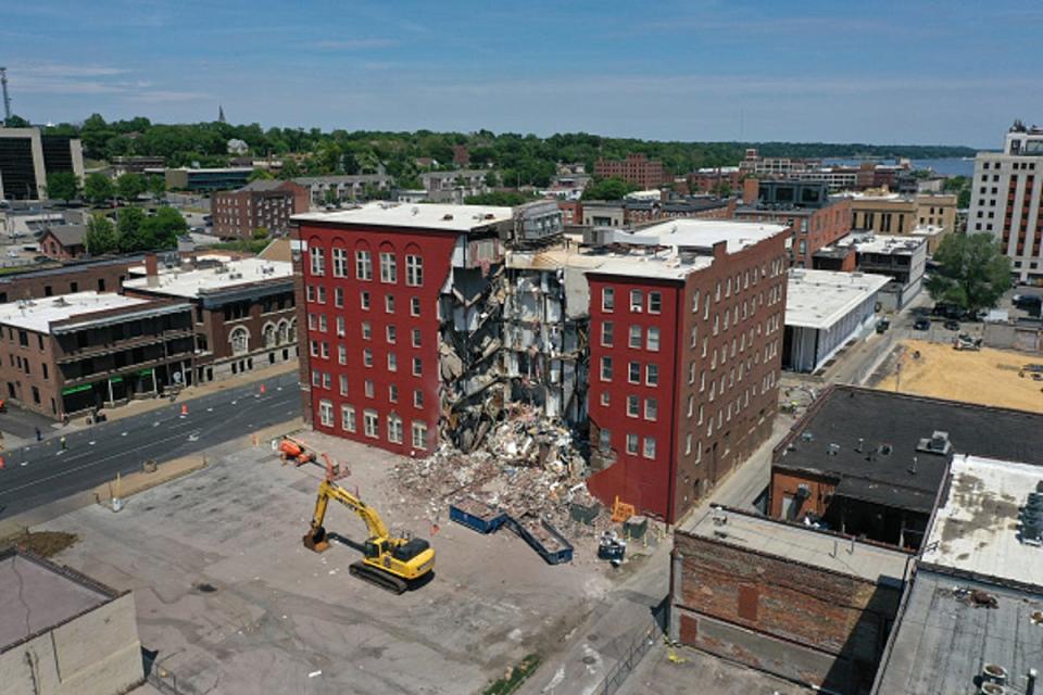 An aerial view shows a portion of a six-story apartment building after its collapse (Getty Images)