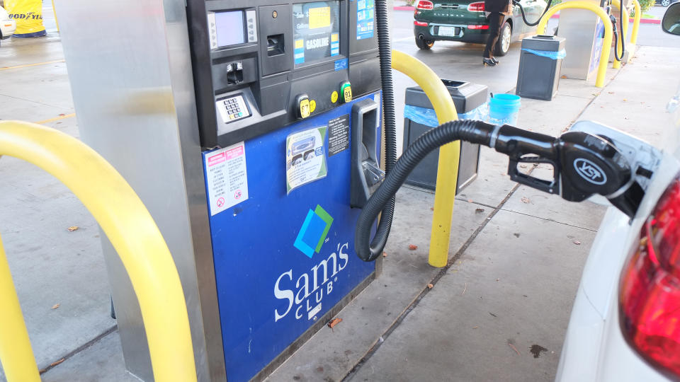 Citrus Heights, California, USA - December 12, 2016:  Pumping gas at the  Sam's club gas station located at 7147 Greenback Ln in Citrus Heights, California.