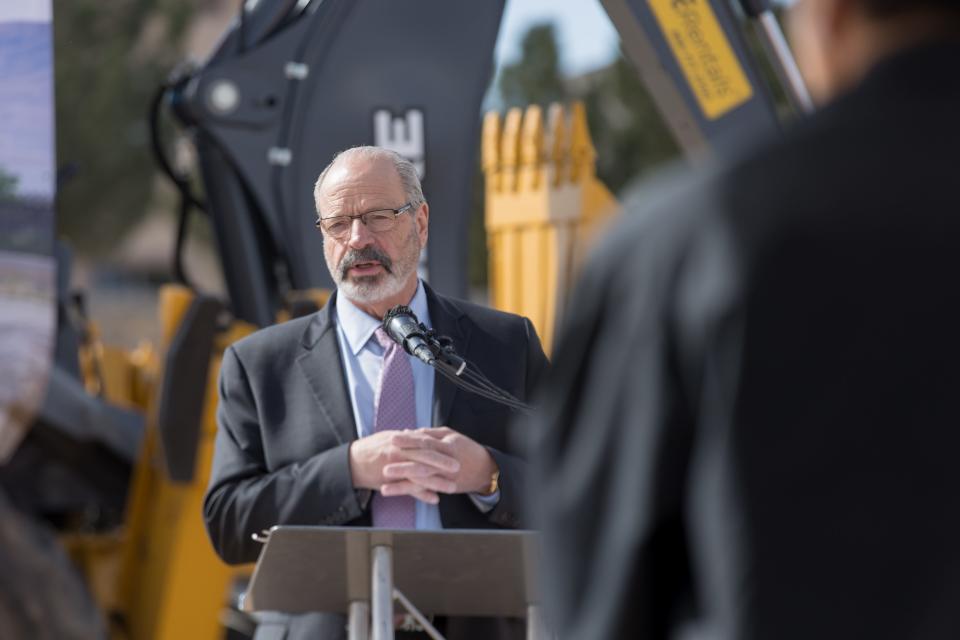 El Paso Mayor Oscar Leeser speaks Feb. 2 at the groundbreaking ceremony for the new police regional command center.